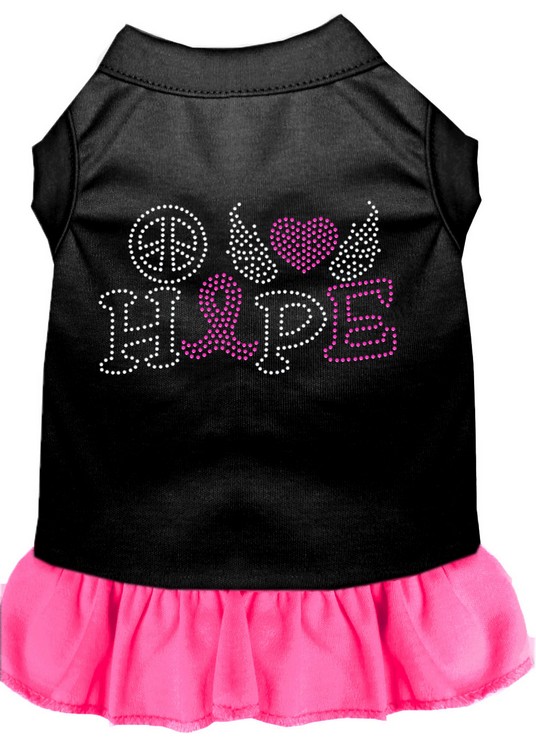 Peace Love Hope Breast Cancer Rhinestone Pet Dress Black with Bright Pink Med